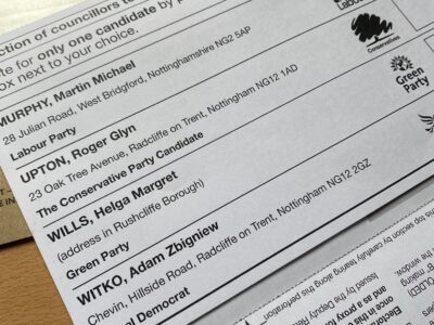 Radcliffe on Trent Local Election Ballot Paper