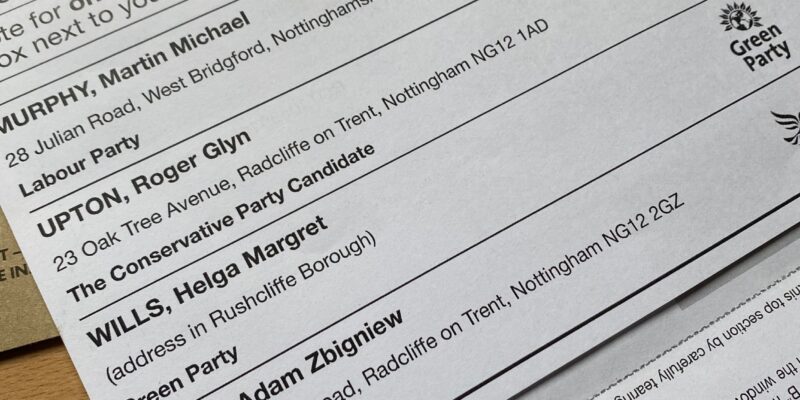 Radcliffe on Trent Local Election Ballot Paper