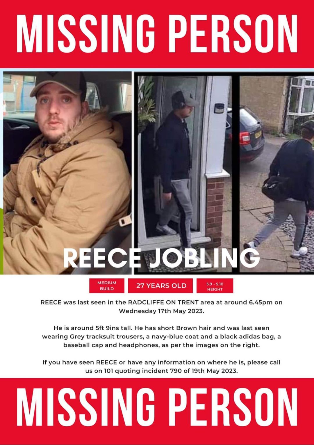 Reece Jobling Missing Person in Radcliffe on Trent